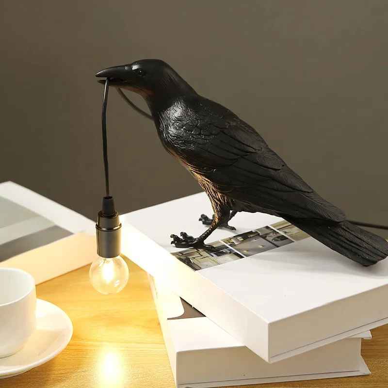 Raven Table Lamp LED Resin Novelty Lamps Pulg in Halloween Decorative Desk Light thumbnail 2
