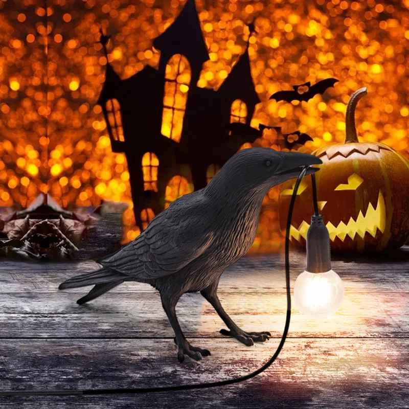 Raven Table Lamp LED Resin Novelty Lamps Pulg in Halloween Decorative Desk Light thumbnail 3
