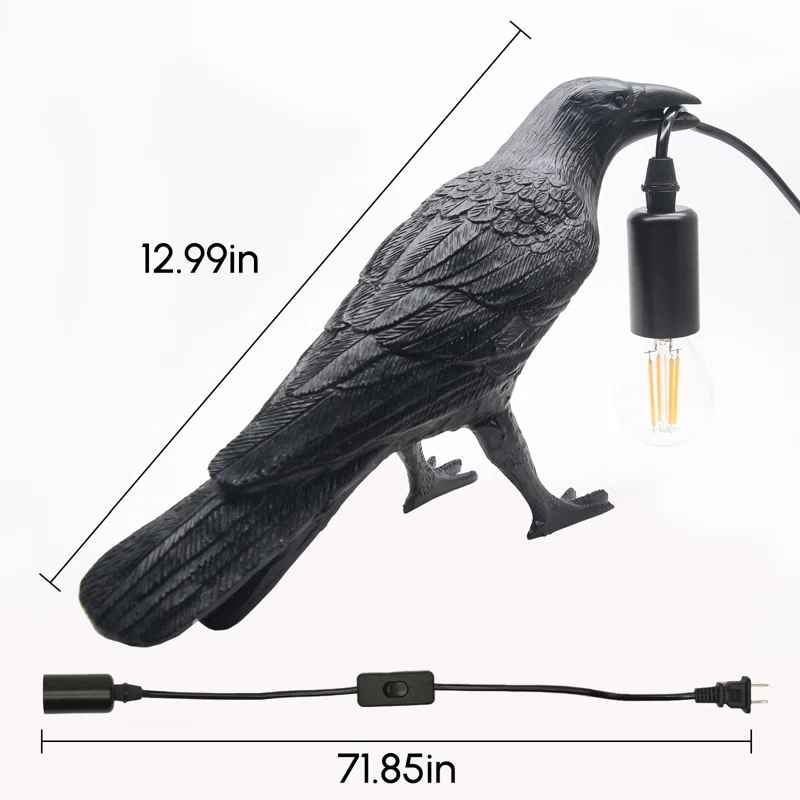 Raven Table Lamp LED Resin Novelty Lamps Pulg in Halloween Decorative Desk Light thumbnail 5
