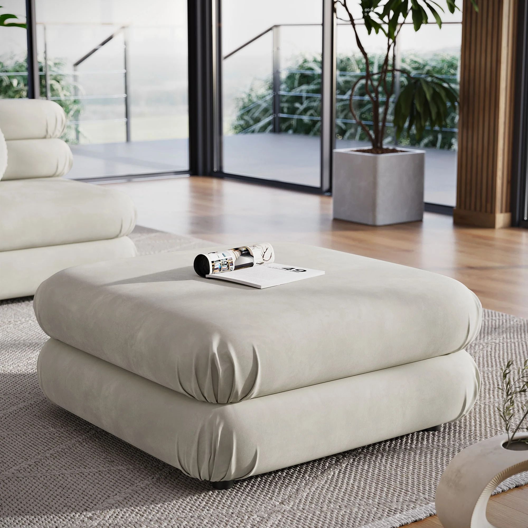 Billee Performance Velvet Ottoman - Almond thumbnail 2