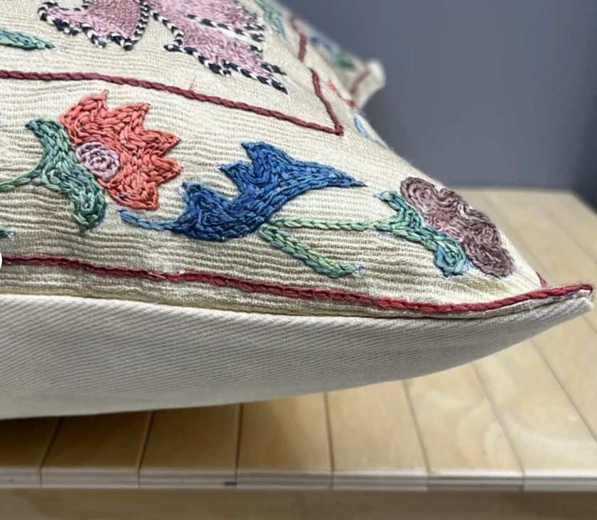 Embroidered Suzani Pillowcase Bohemian Pink Orange Red 18"x18" thumbnail 2