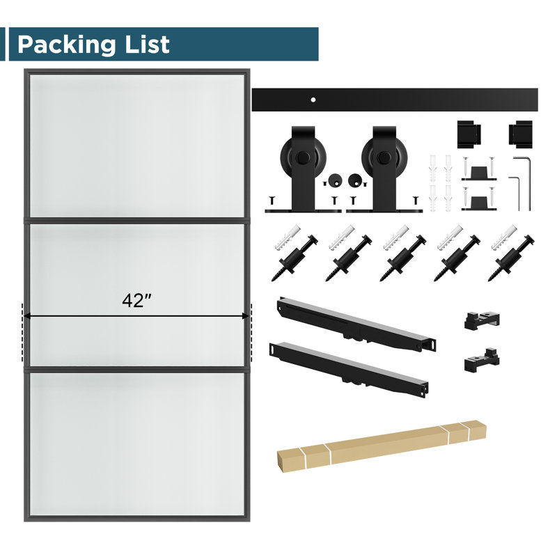 Metal and Glass Sliding Barn Door with Installation Hardware Kit thumbnail 5