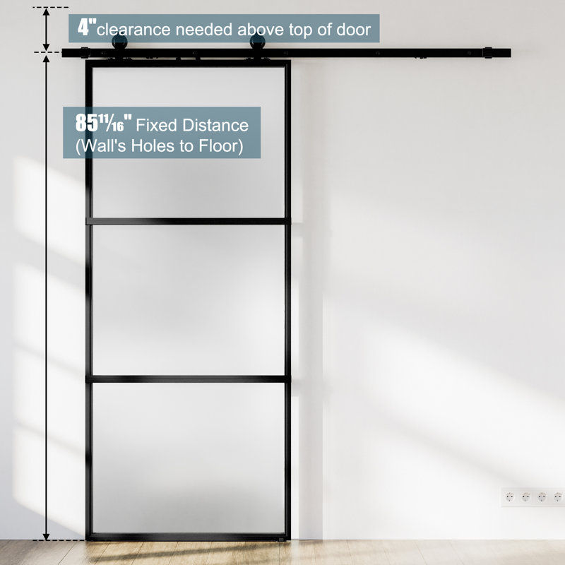 Metal and Glass Sliding Barn Door with Installation Hardware Kit thumbnail 9