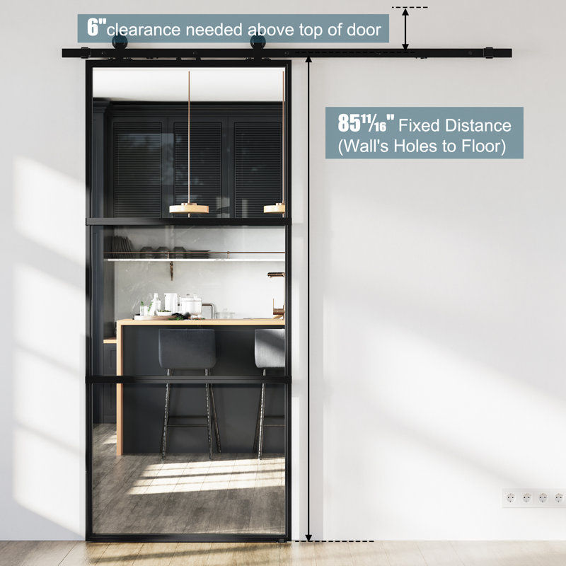 Metal and Glass Sliding Barn Door with Installation Hardware Kit thumbnail 10