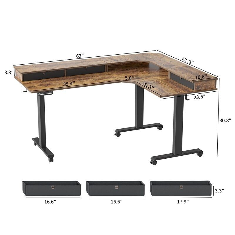 Ilean Adjustable L-Shaped Metal Base Standing Desk thumbnail 3