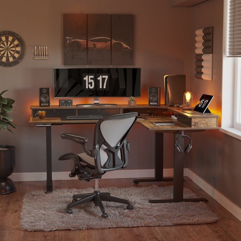 Ilean Adjustable L-Shaped Metal Base Standing Desk thumbnail 5