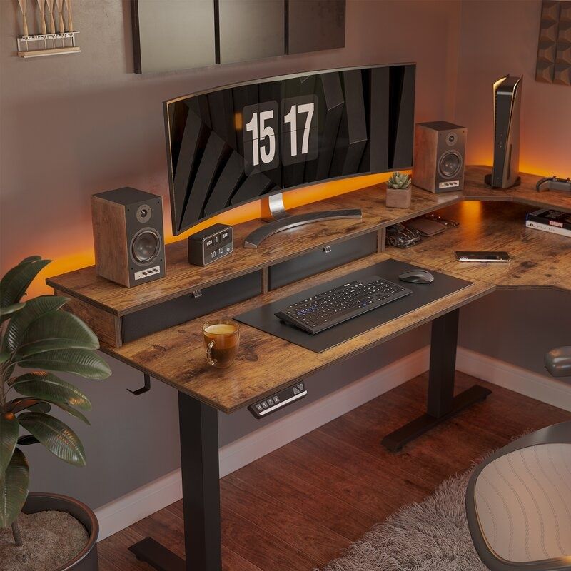 Ilean Adjustable L-Shaped Metal Base Standing Desk thumbnail 7