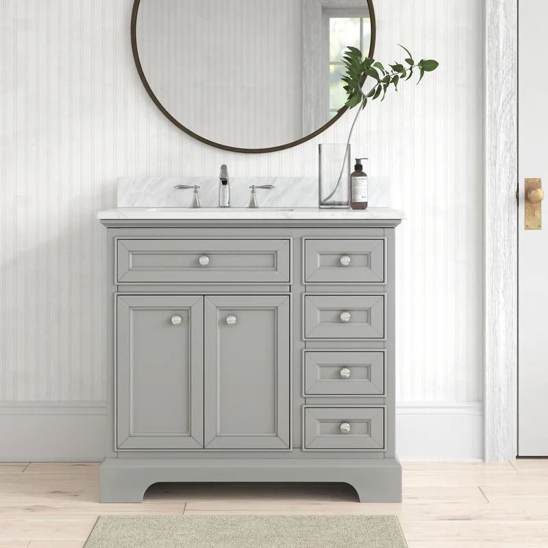 Amiri Single Bathroom Vanity with Marble Top thumbnail 2
