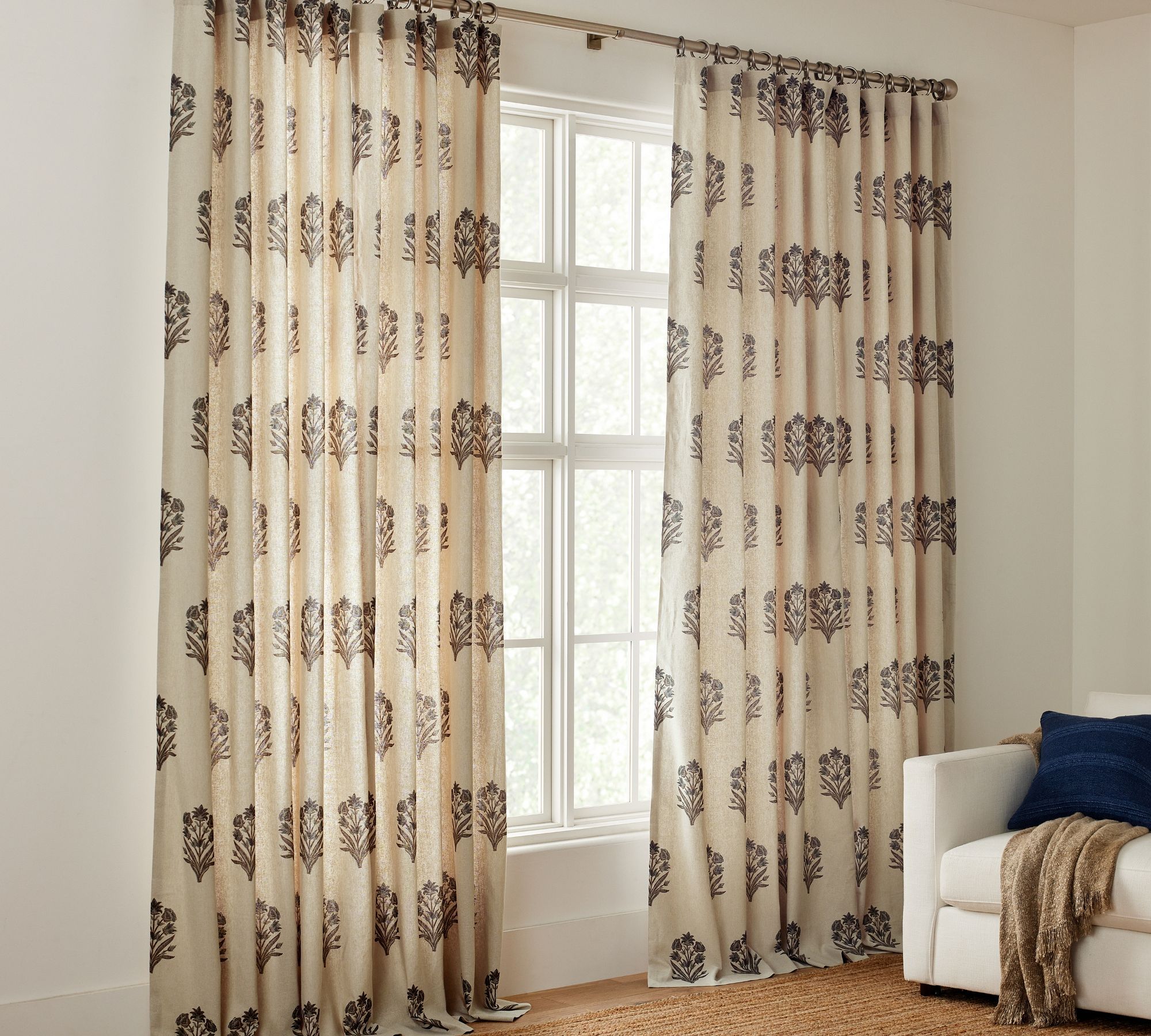 Elinor Floral Mughal Linen Cotton Curtain-108" thumbnail 2