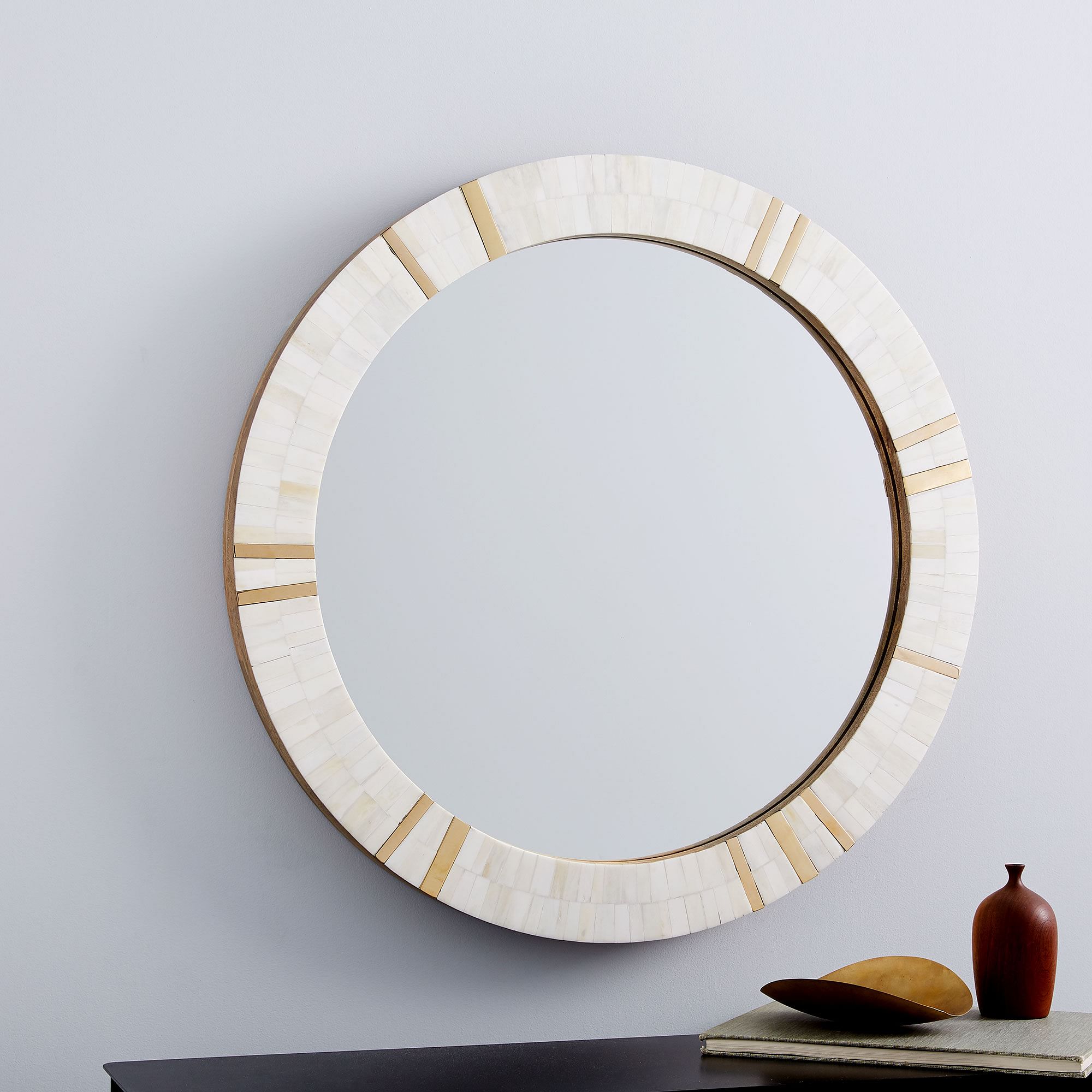Brass And Bone Rays Round Wall Mirror thumbnail 2