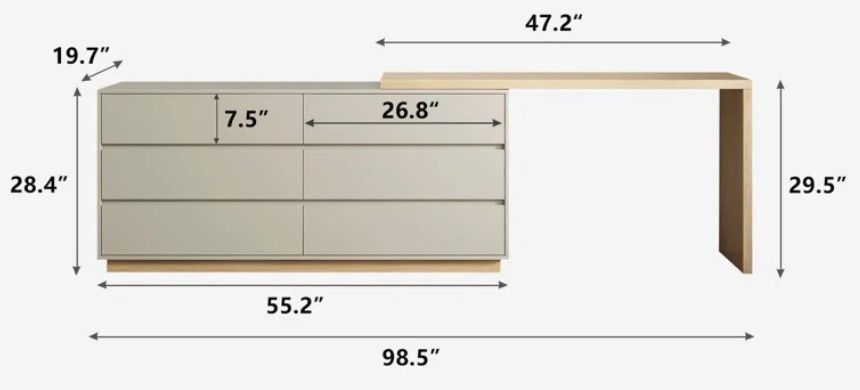 Berek Vanity Extendable Vanity Table with 6 Drawers Modern Home Office Desk thumbnail 5
