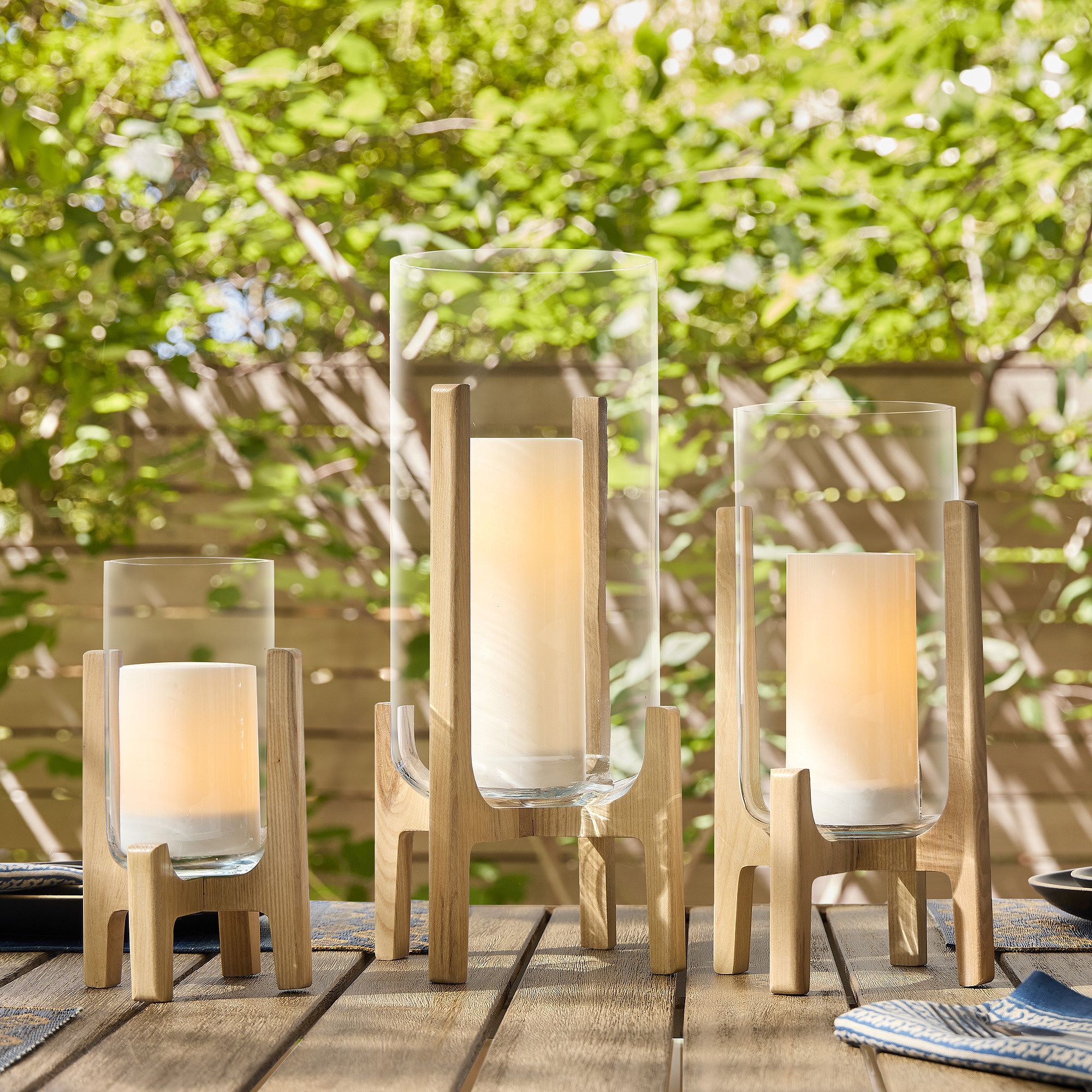 Marti Mid Century Glass and Wood Lanterns-Medium thumbnail 2