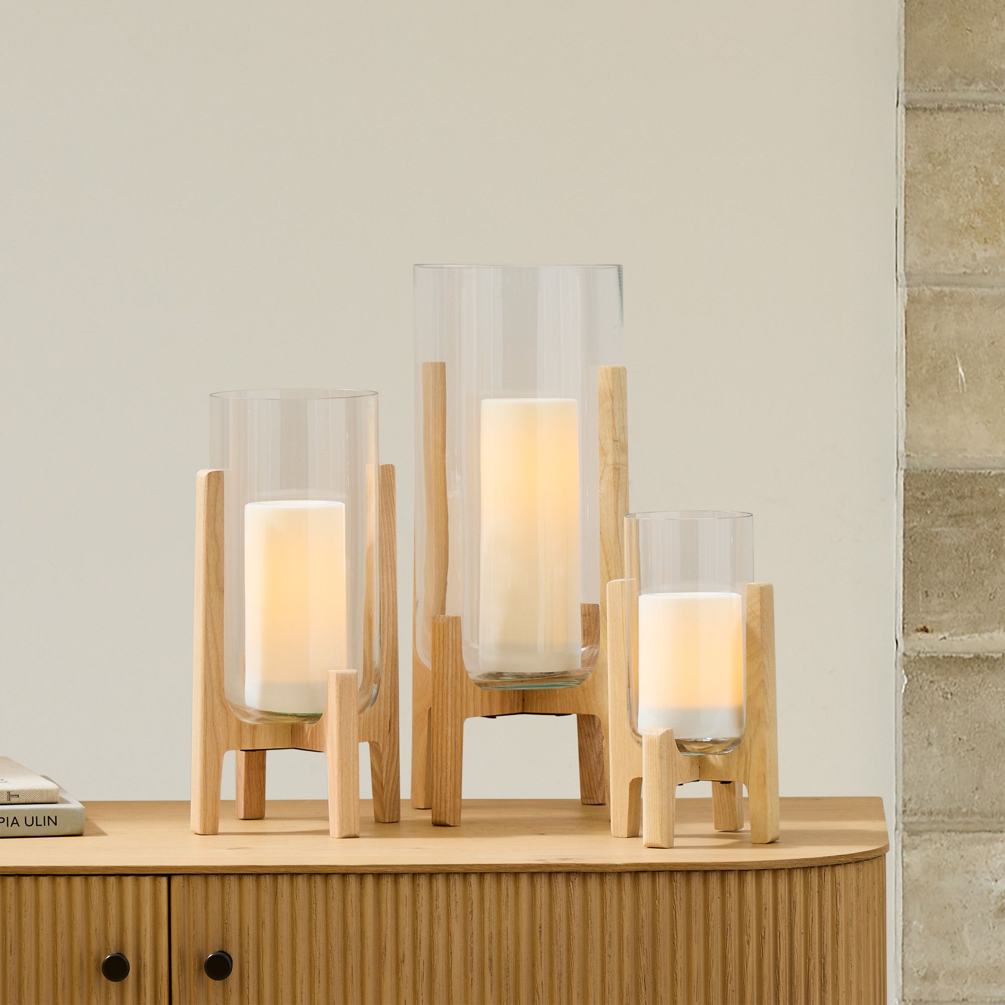 Marti Mid Century Glass and Wood Lanterns-Medium thumbnail 4
