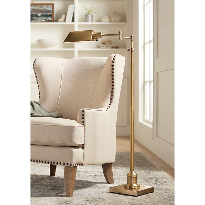 Regency Hill Jenson Adjustable Height Brass Swing Arm Pharmacy Floor Lamp thumbnail 2