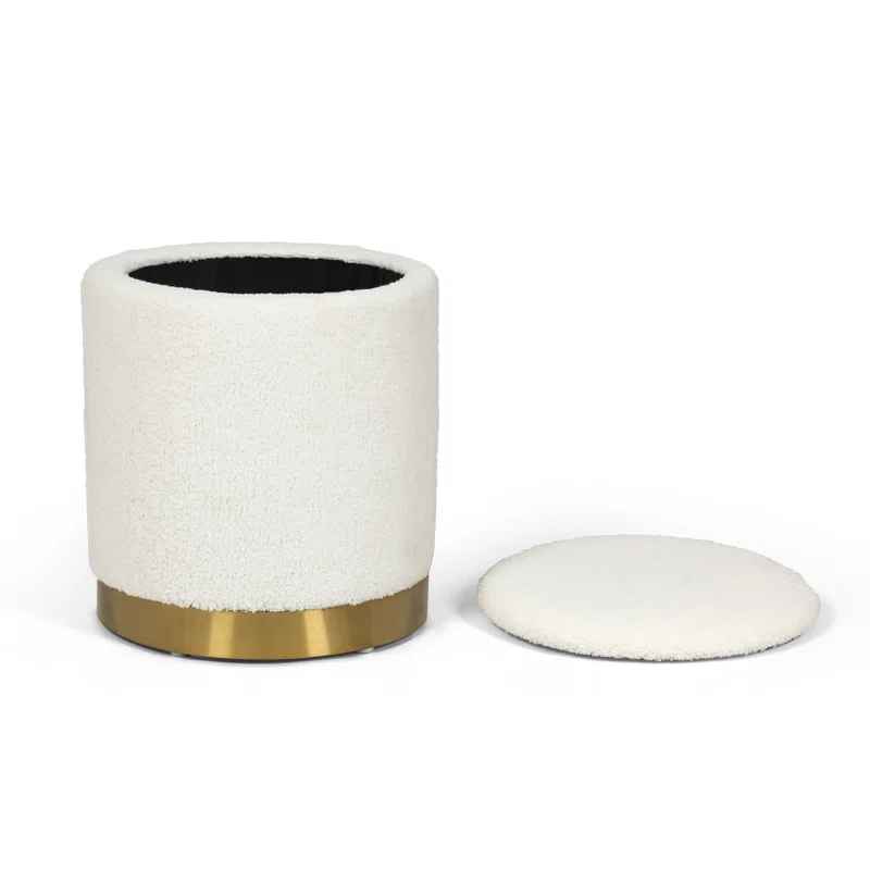 Teddy Fleece Round Ottoman With Stroage thumbnail 4