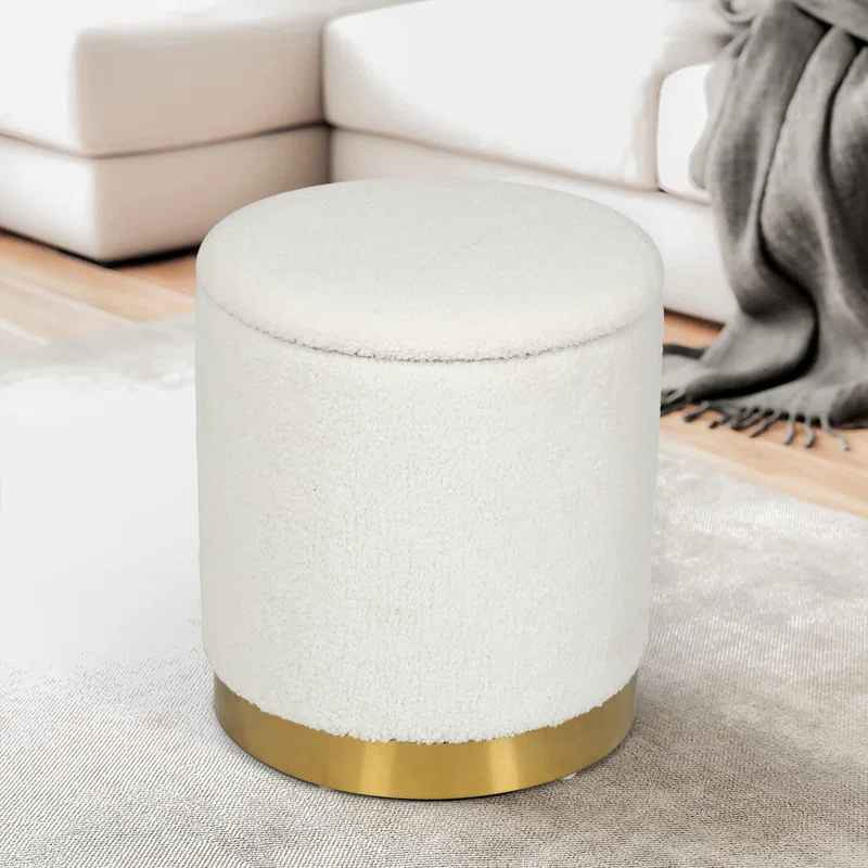 Teddy Fleece Round Ottoman With Stroage thumbnail 5