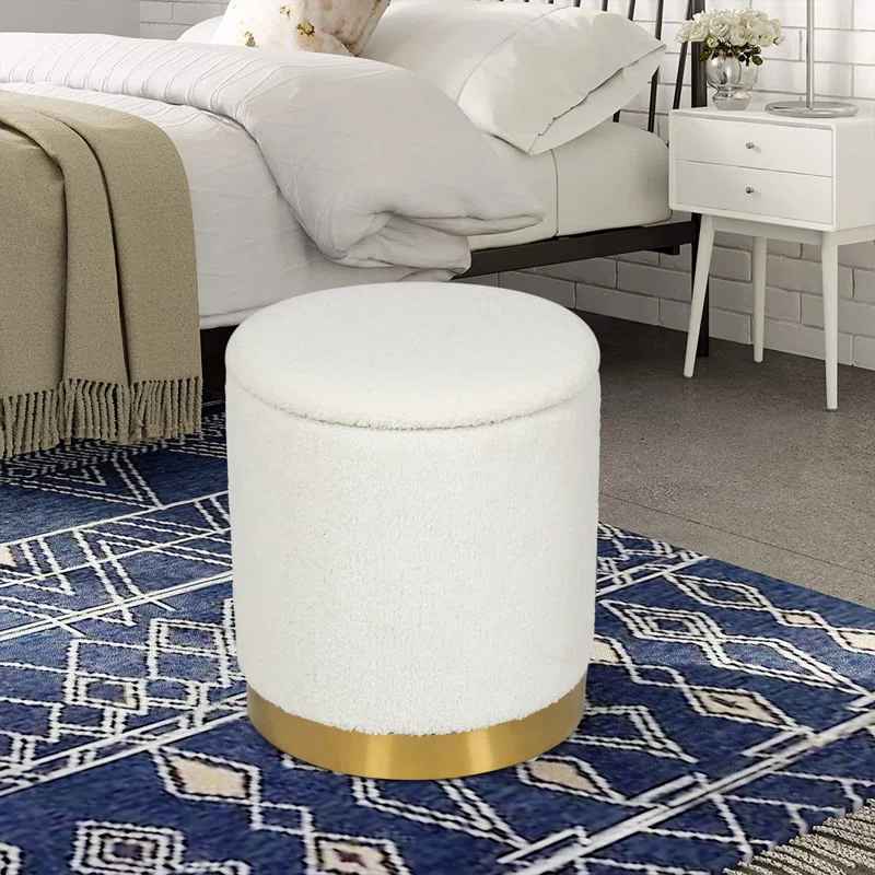 Teddy Fleece Round Ottoman With Stroage thumbnail 6