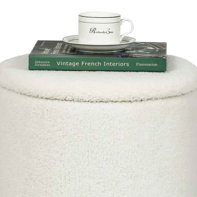 Teddy Fleece Round Ottoman With Stroage thumbnail 7