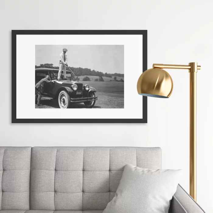 Golfer Teeing Off on Top of Car-24"x36" thumbnail 2