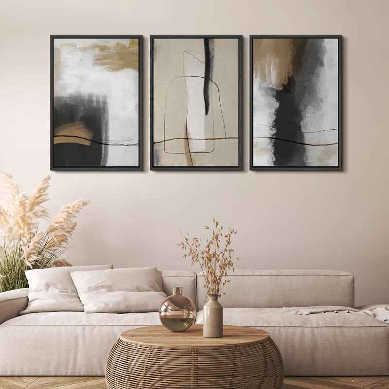 Grunge Abstract Paint Stroke Effect Tan Gray Neutral Organic Modern Pictures thumbnail 3