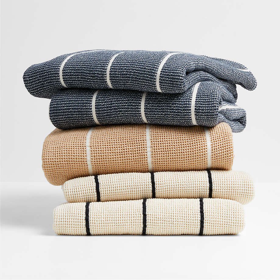 Organic Cotton Deep Indigo Striped Waffle Oversized Throw Blanket thumbnail 2