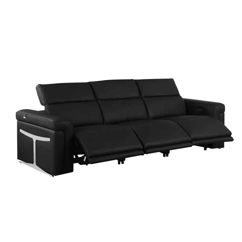 3-Power Seat Reclining Italian Leather Sofa With Power Headrest thumbnail 4