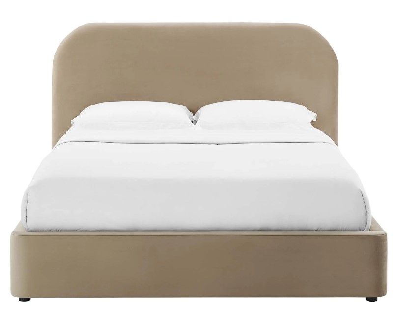 Kai Performance Velvet Curved King Platform Bed - Taupe thumbnail 4