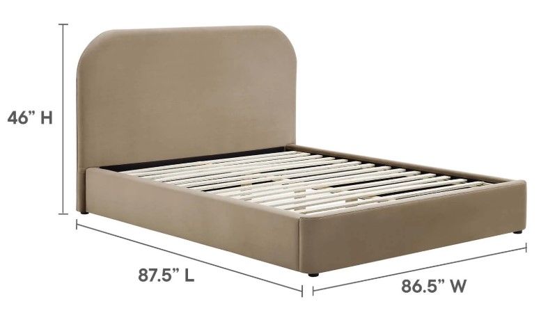 Kai Performance Velvet Curved King Platform Bed - Taupe thumbnail 5