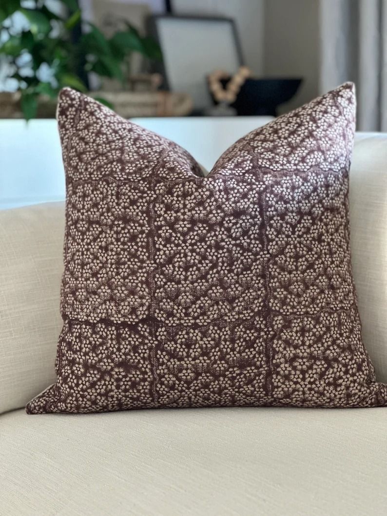 Hand Printed Maroon Pillow Cover 22x22 thumbnail 3