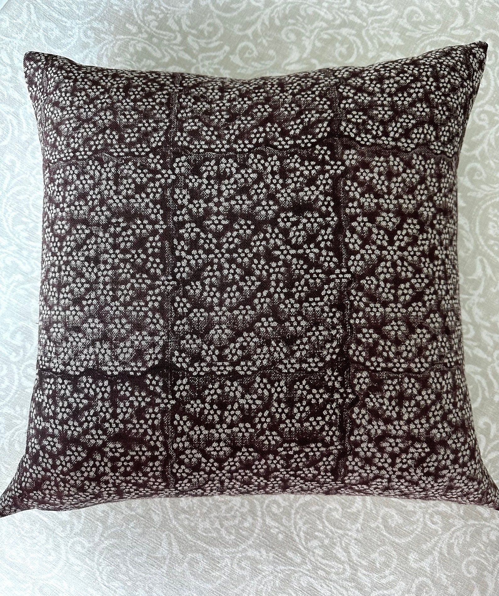 Hand Printed Maroon Pillow Cover 22x22 thumbnail 4