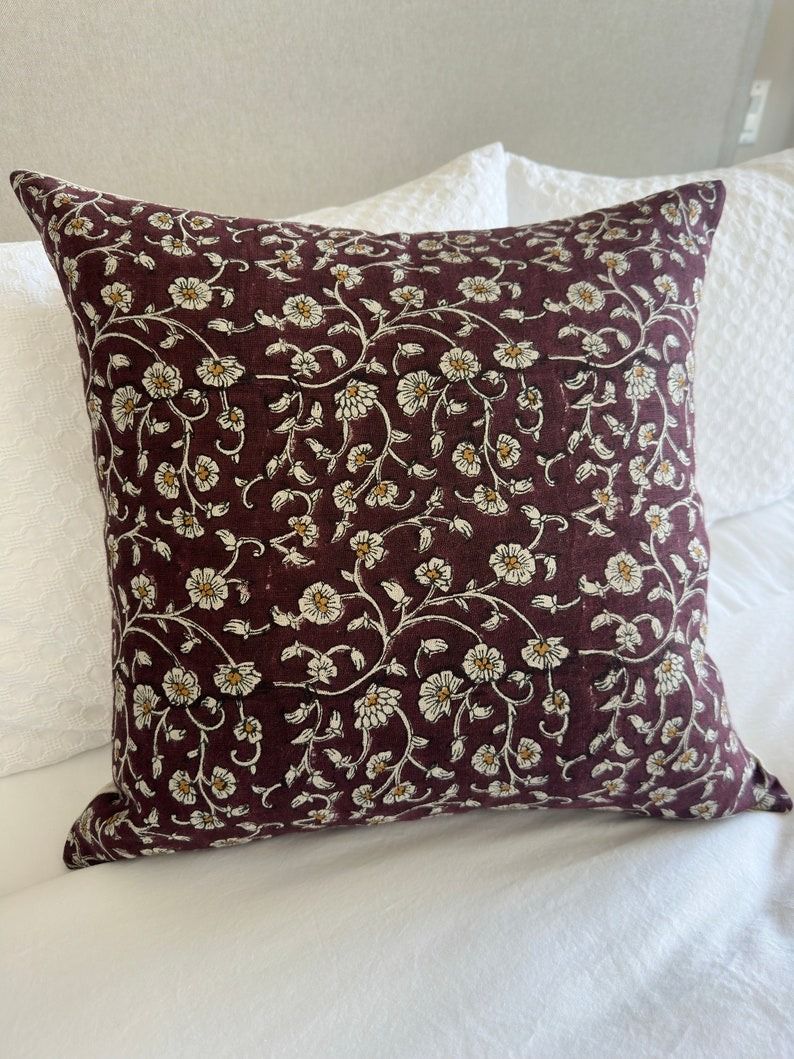 Maroon Floral Hand Printed Pillow Cover thumbnail 2