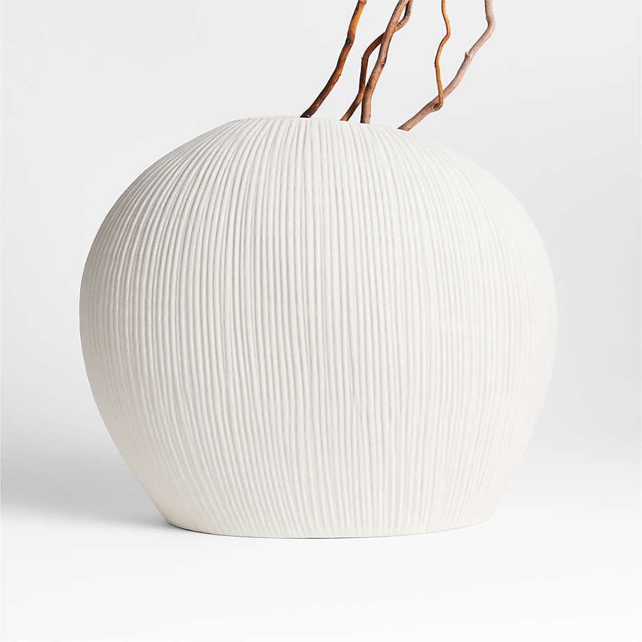 Alura Low Wide Cream White Porcelain Vase thumbnail 2