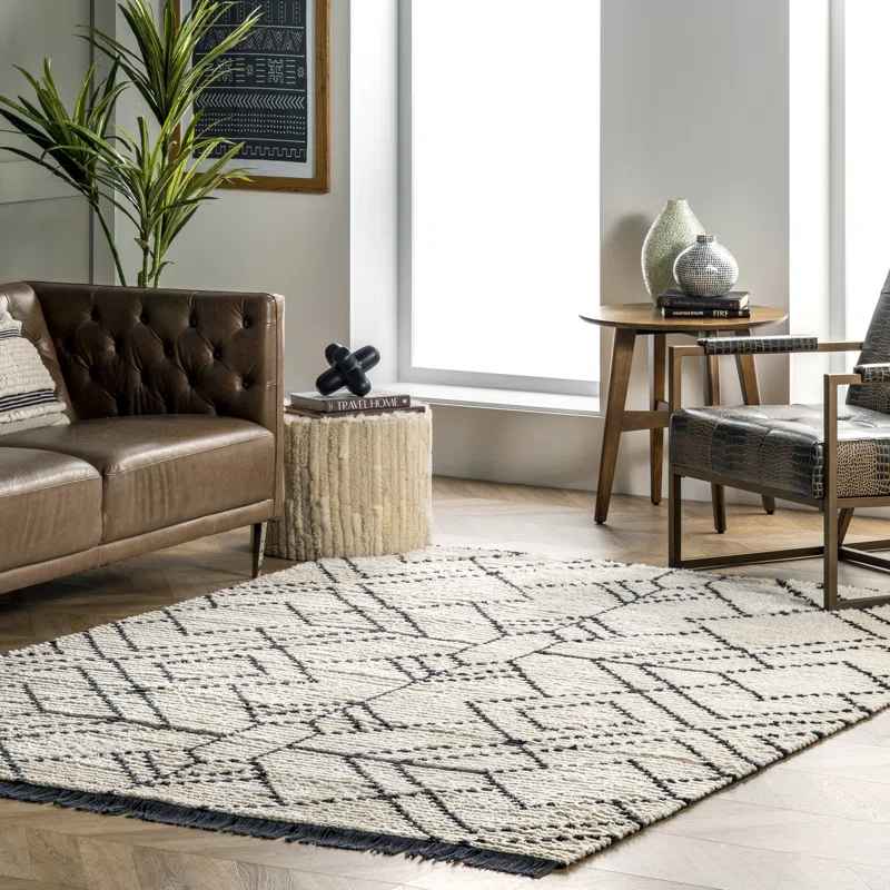 Nola Geometric Textured Shag Power Loom Performance Beige Rug-6'7"x9'2" thumbnail 2