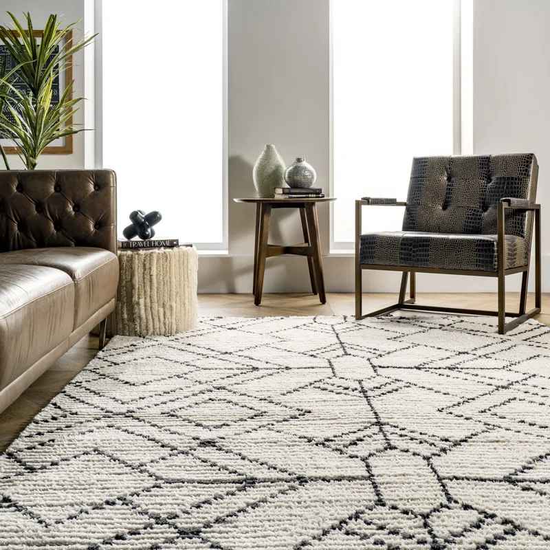 Nola Geometric Textured Shag Power Loom Performance Beige Rug-6'7"x9'2" thumbnail 3