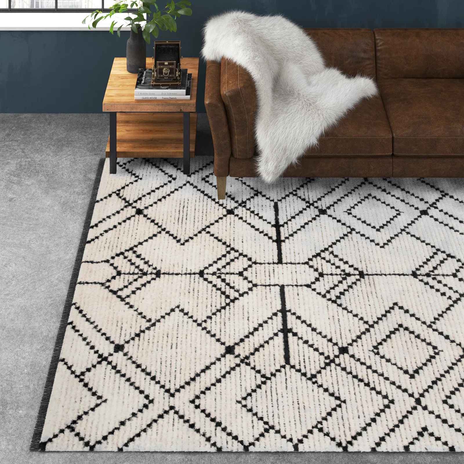 Nola Geometric Textured Shag Power Loom Performance Beige Rug-6'7"x9'2" thumbnail 4