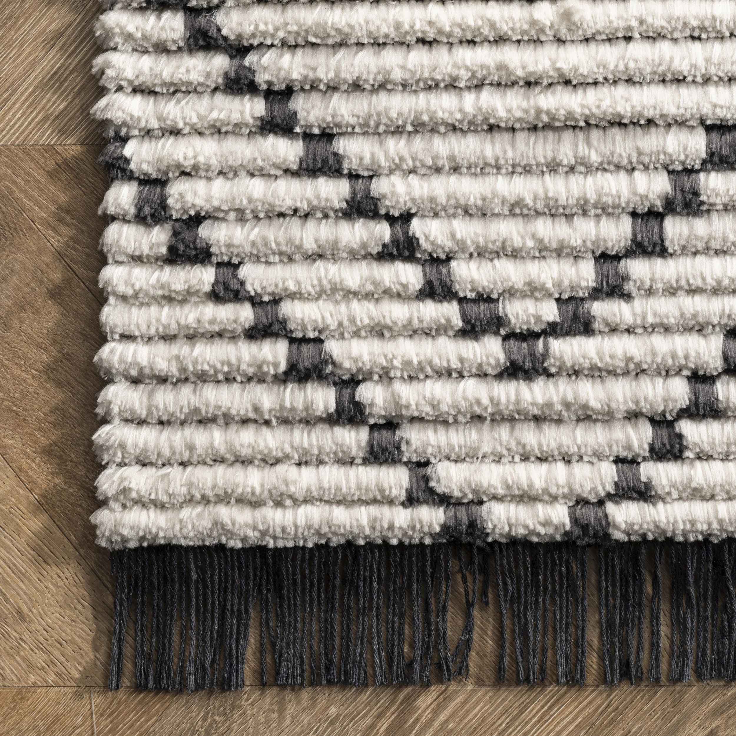 Nola Geometric Textured Shag Power Loom Performance Beige Rug-6'7"x9'2" thumbnail 6