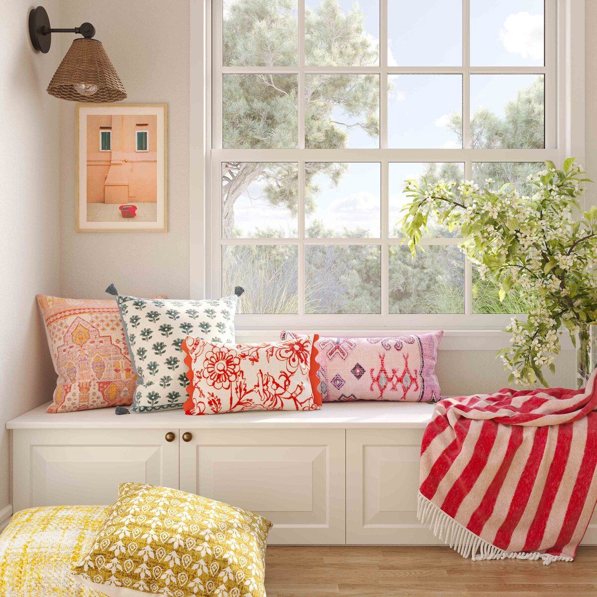 Motif Embroidered Orange Cotton Pillow 20" x 12" thumbnail 3