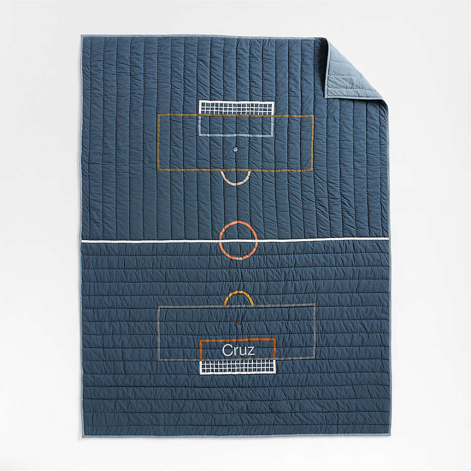 Modern Soccer Embroidered Hand Quilted Organic Cotton Kids Quilt-Twin thumbnail 5