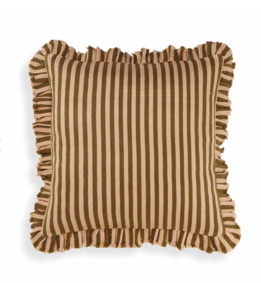 Arina Taupe Striped Ruffle Pillow 20"x20"