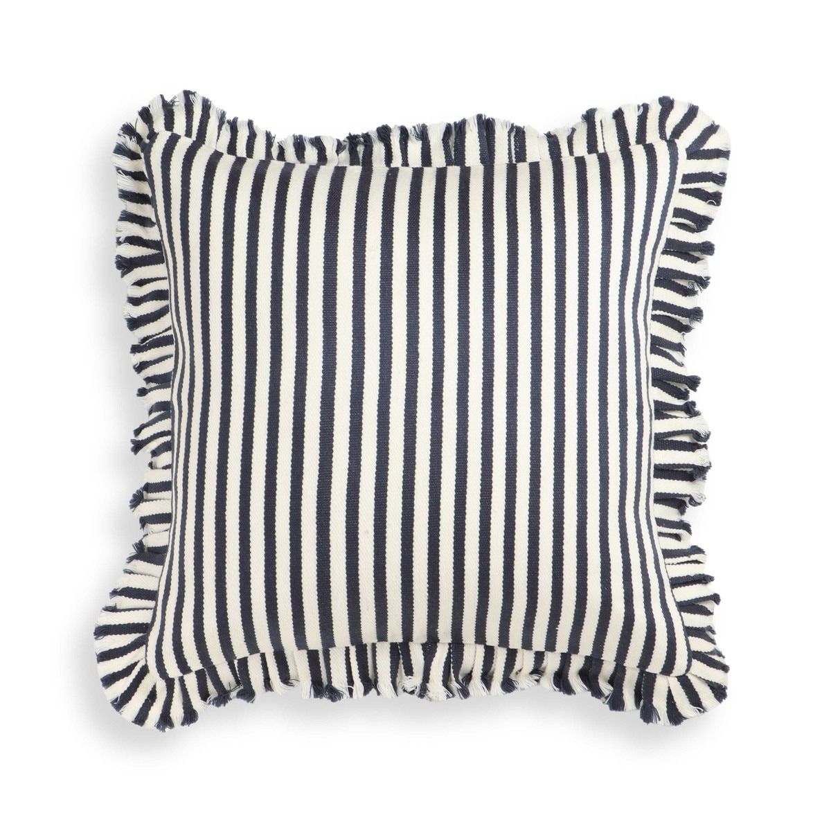 Arina Navy Striped Ruffle Pillow 20"x 20"
