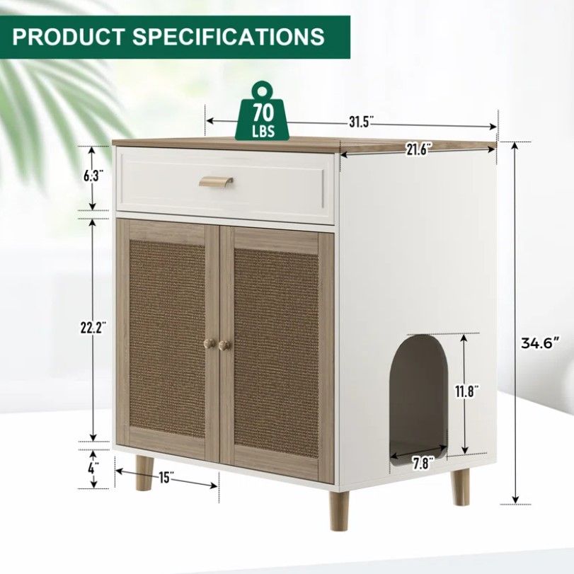 Cat Litter Box Enclosure Wood Cat Crate Furniture With Scratching Pad Doors thumbnail 4