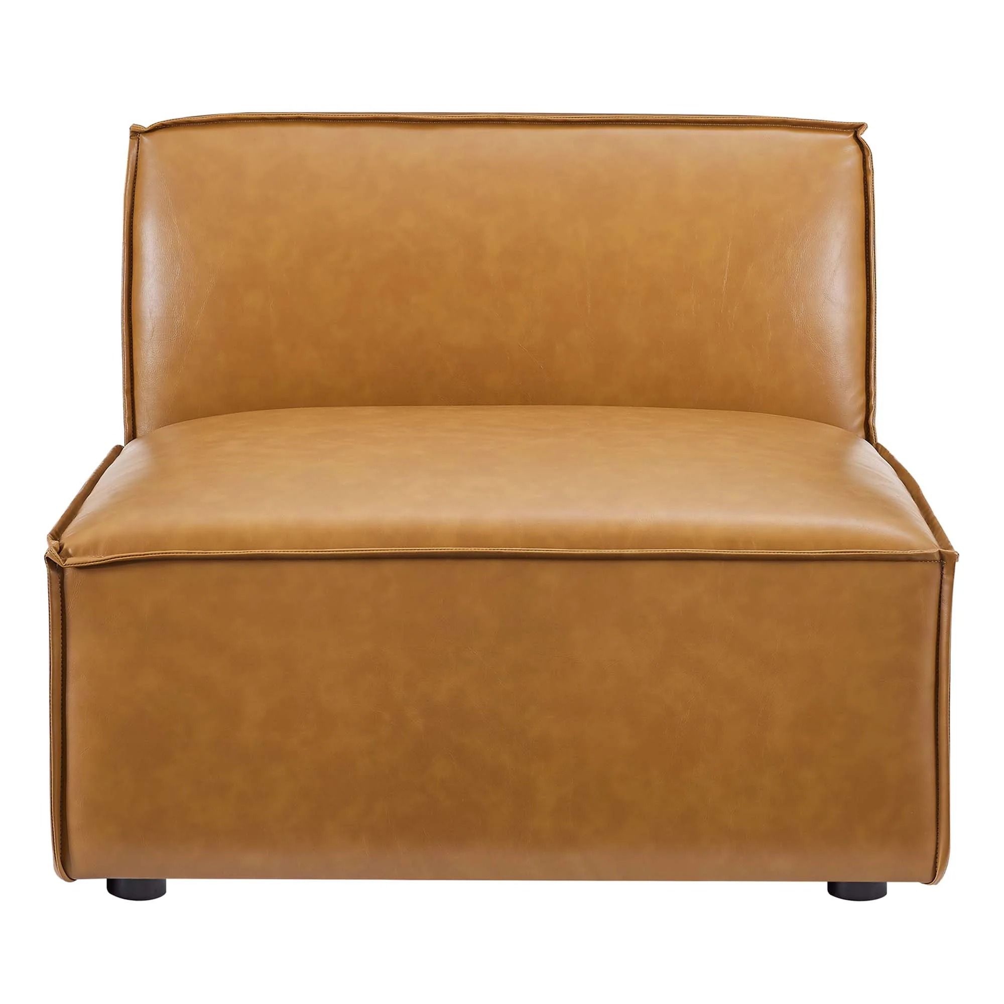 Tressor Vegan Leather Sectional Sofa Armless Chair in Tan thumbnail 2