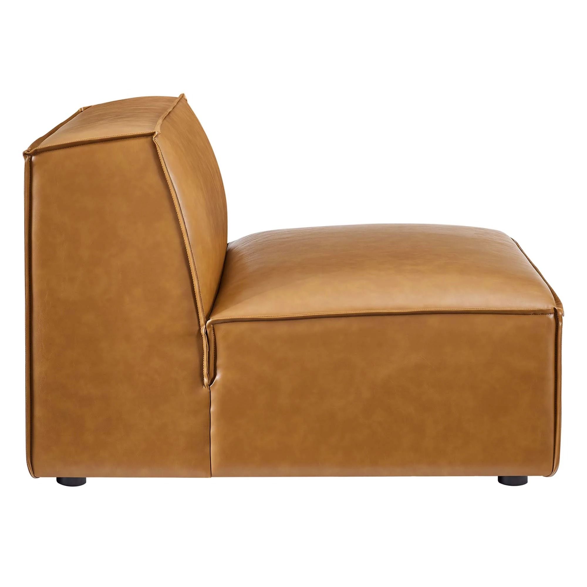 Tressor Vegan Leather Sectional Sofa Armless Chair in Tan thumbnail 3