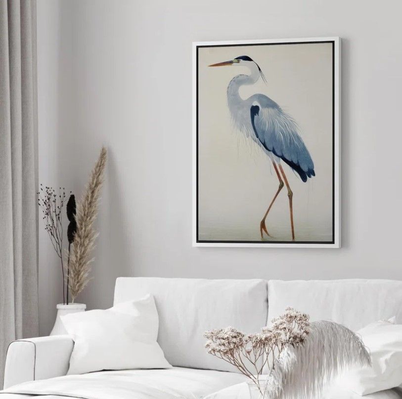Crane Heron Bird Watercolor Pastel Blue Animal Pictures Wall Art thumbnail 2