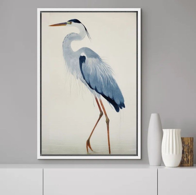 Crane Heron Bird Watercolor Pastel Blue Animal Pictures Wall Art thumbnail 3
