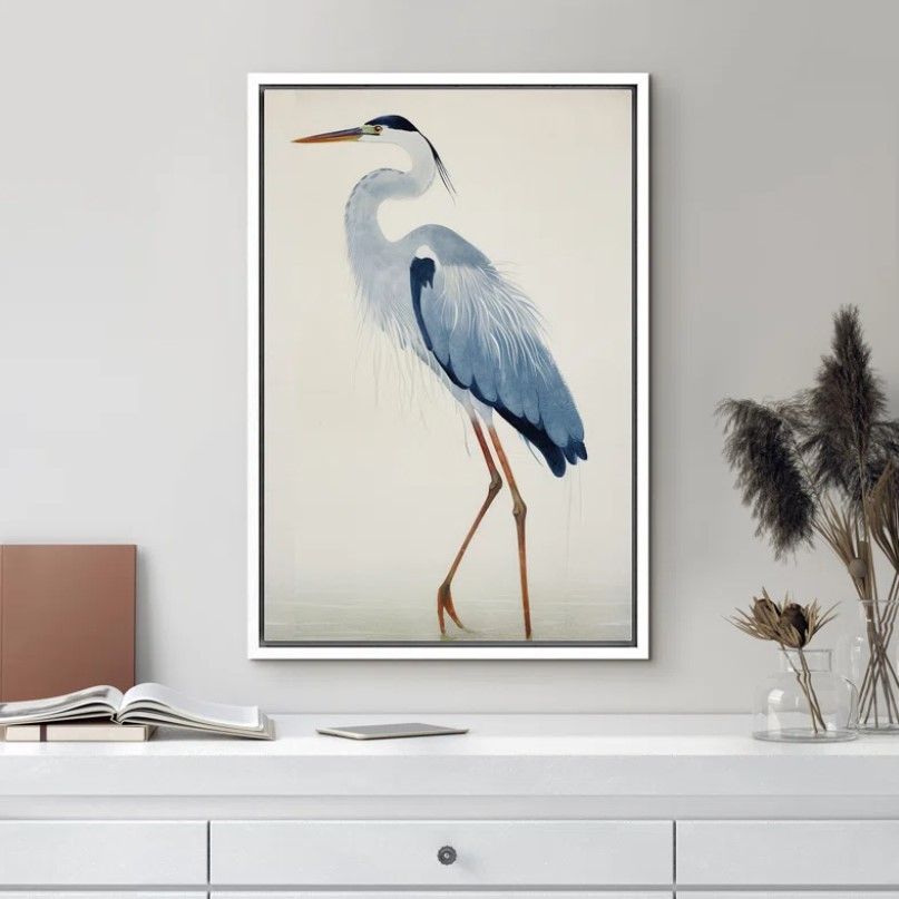 Crane Heron Bird Watercolor Pastel Blue Animal Pictures Wall Art thumbnail 4