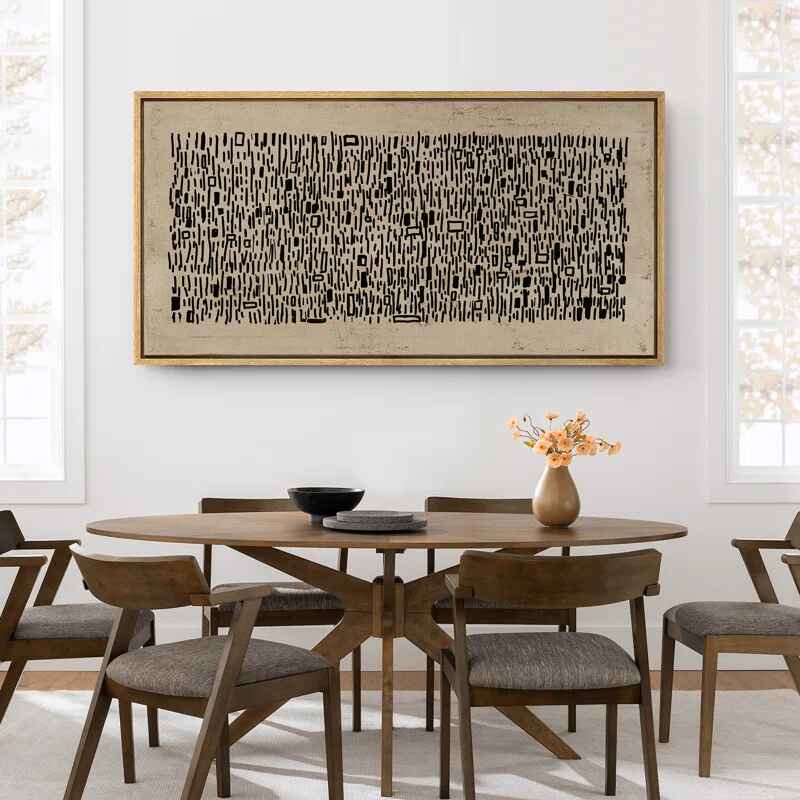 Geometric Line Abstract Brown Black Wabi Sabi Minimalist Framed Artwork-30"x60" thumbnail 2