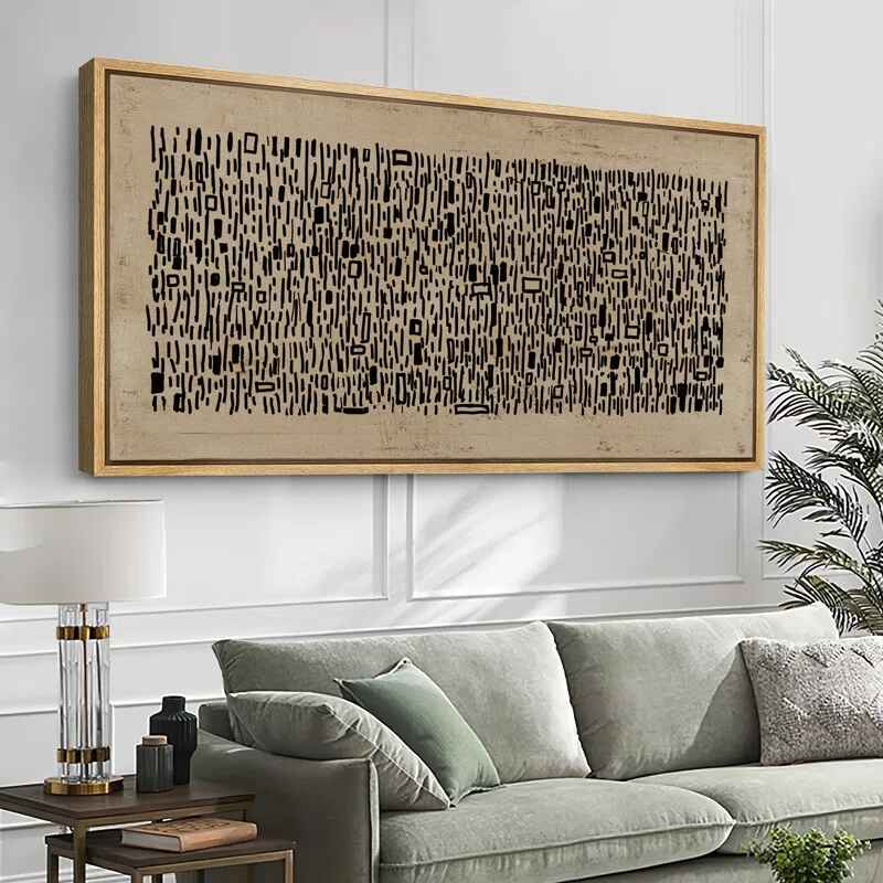 Geometric Line Abstract Brown Black Wabi Sabi Minimalist Framed Artwork-30"x60" thumbnail 3