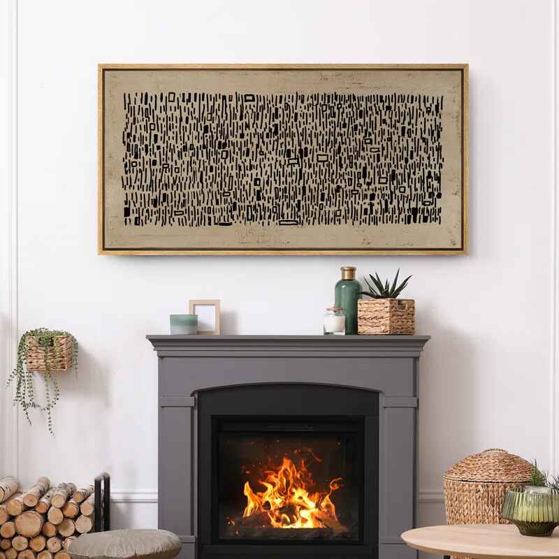 Geometric Line Abstract Brown Black Wabi Sabi Minimalist Framed Artwork-30"x60" thumbnail 4