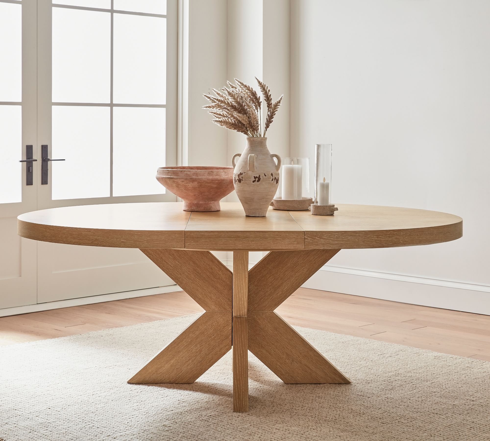 Modern Farmhouse Round Pedestal Extendable Dining Table (60"-78") thumbnail 2